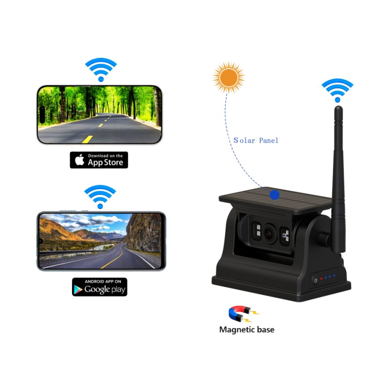 1080P WiFi brezžična vzvratna kamera za Android iOS s solarnim polnjenjem in magnetnim nosilcem