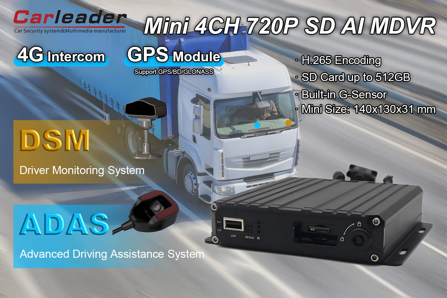 4CH AHD 1080P SD kartica AI MDVR Podpora DSM ADAS