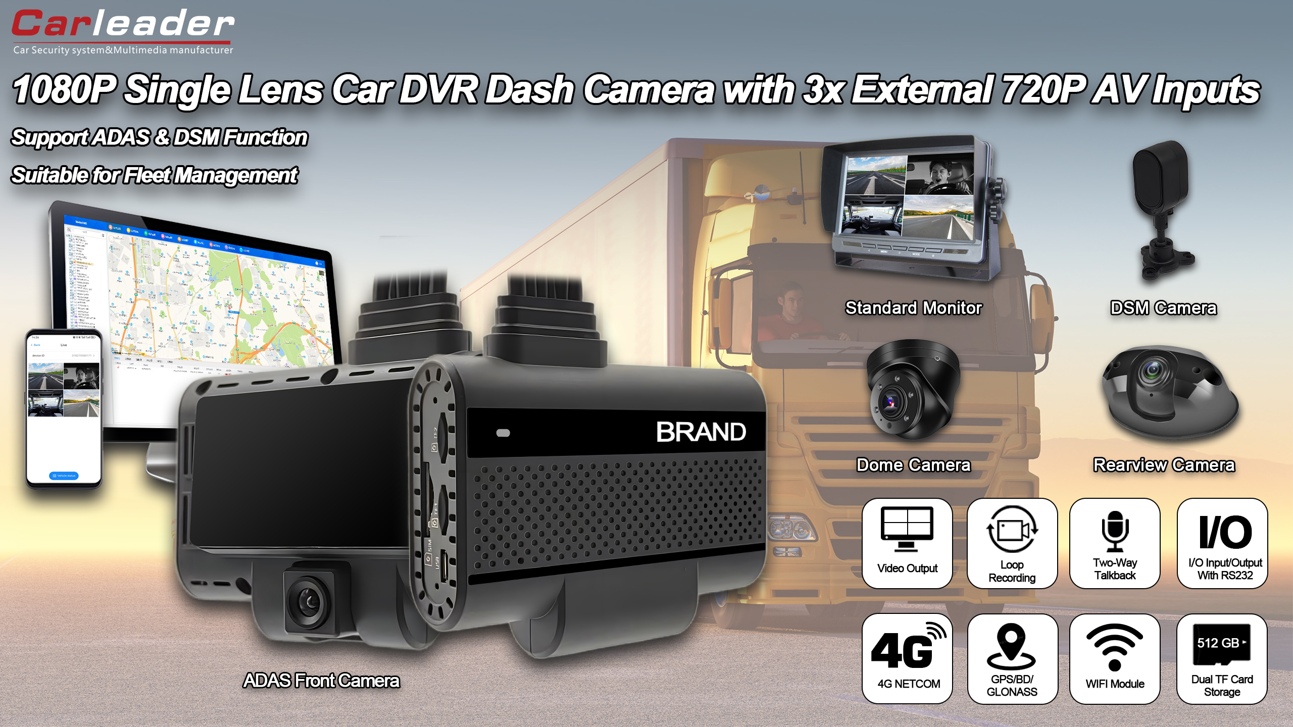 Carleader 4CH DVR AI Dash Camera System za upravljanje flote