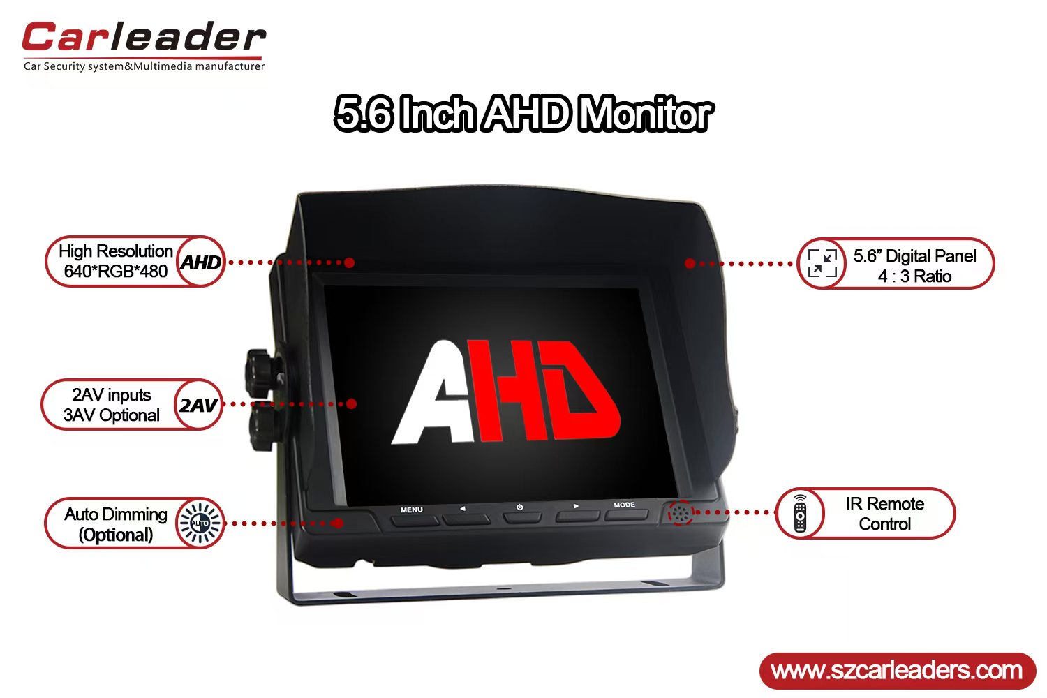 Nov 5,6 -palčni monitor za vzvratni pogled AHD Dash Mount